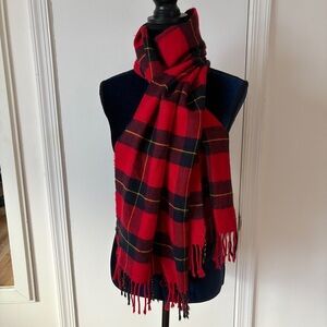 Abercrombie and Fitch Men’s rare red black plaid tartan scarf wool blend